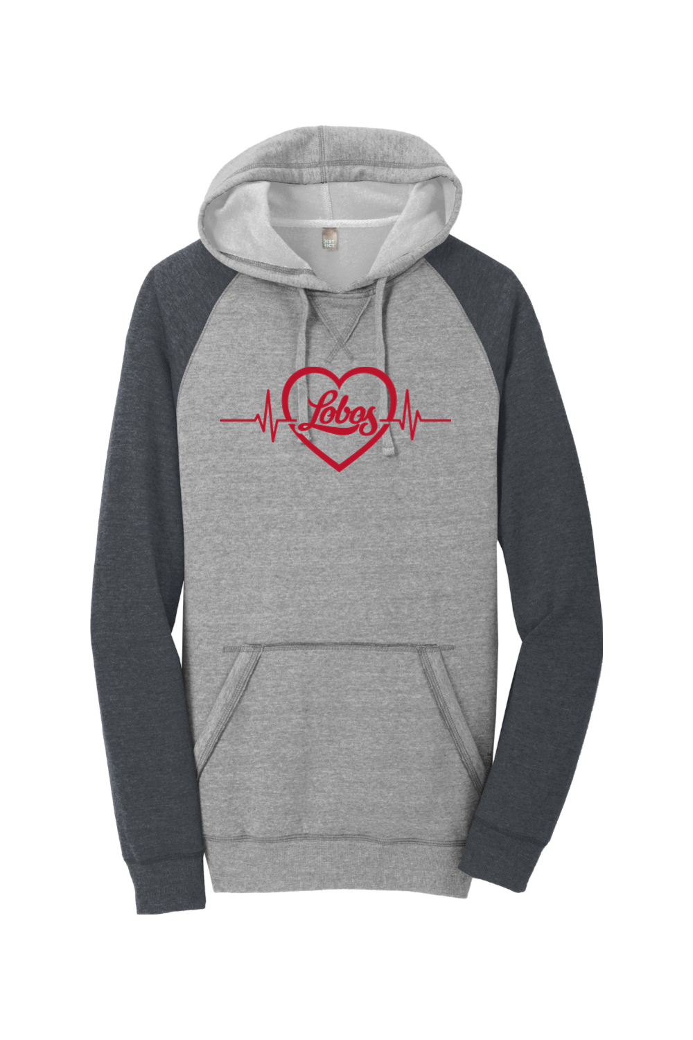 Lobos Heartbeat - District Young Mens Lightweight Fleece Raglan Hoodie