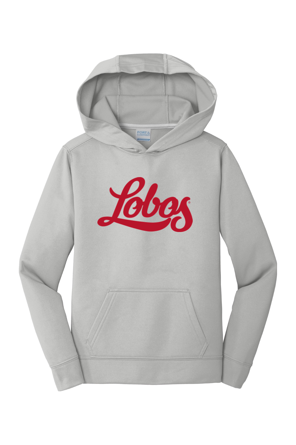 Lobos Script - Port & Company Youth Performance Fleece Pullover Hooded Sweatshirt