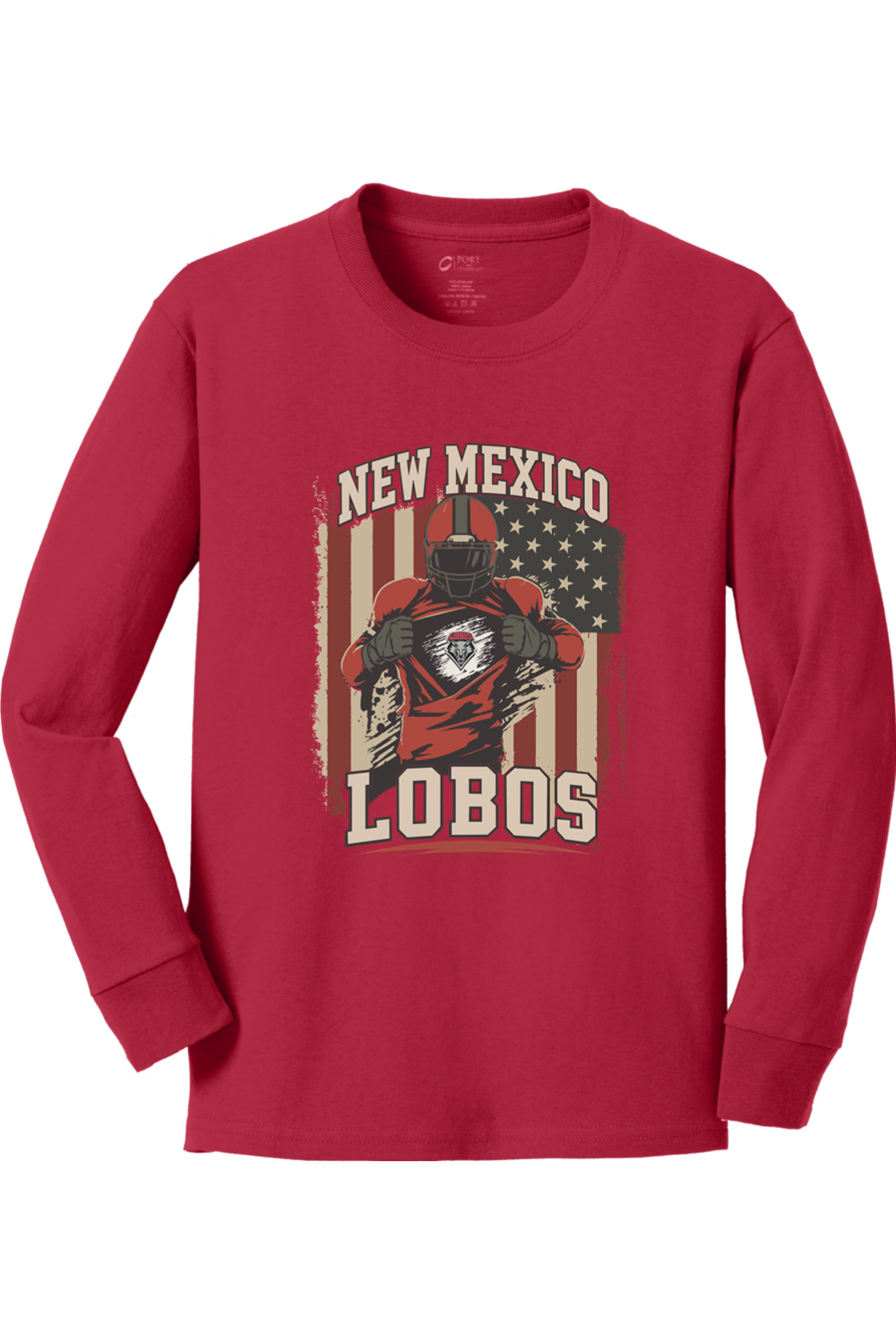 Lobos Gridiron Flag - Youth Port & Company Long Sleeve Core Cotton Tee