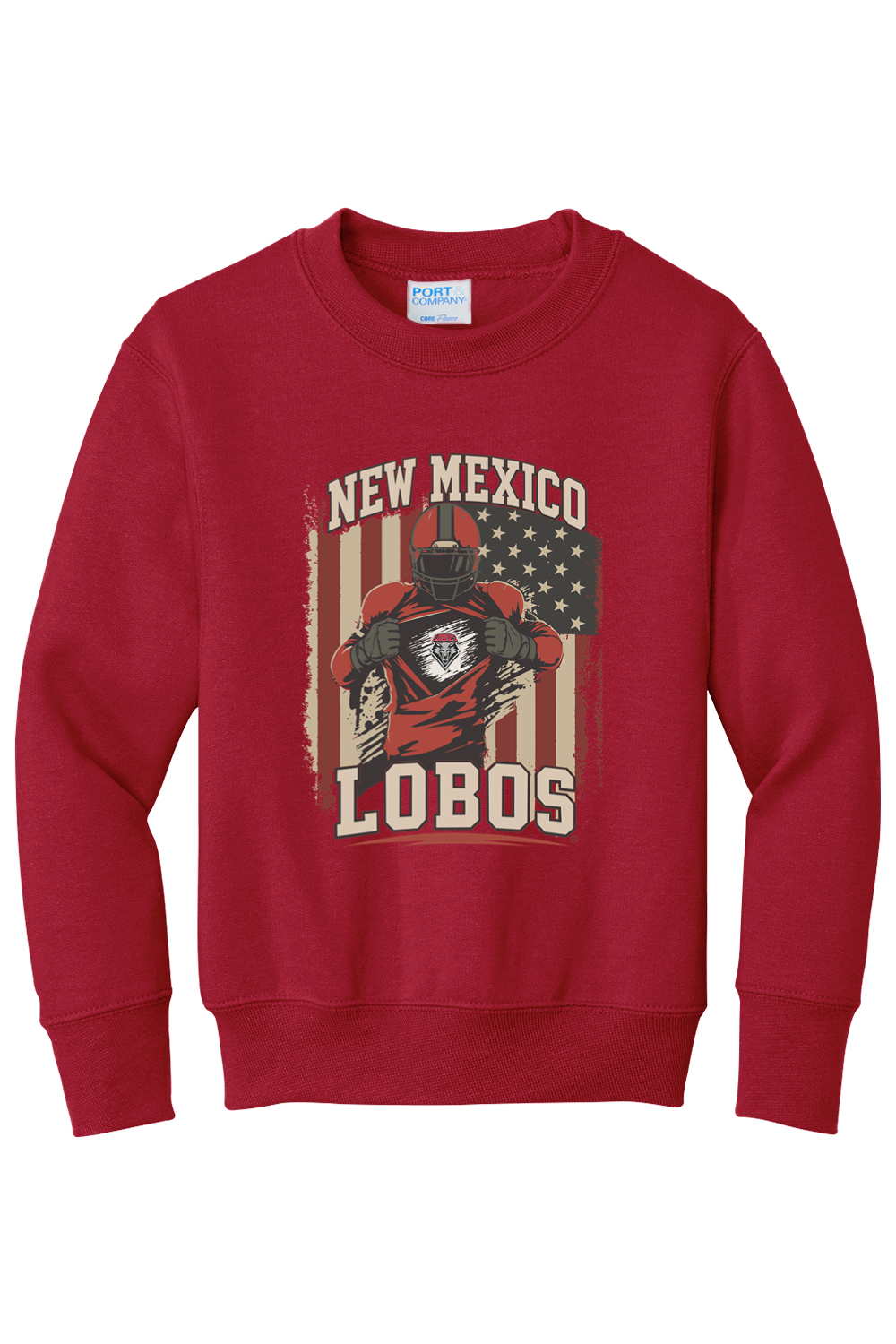 Lobos Gridiron Flag - Port & Company  Youth Core Fleece Crewneck Sweatshirt (PC78Y)