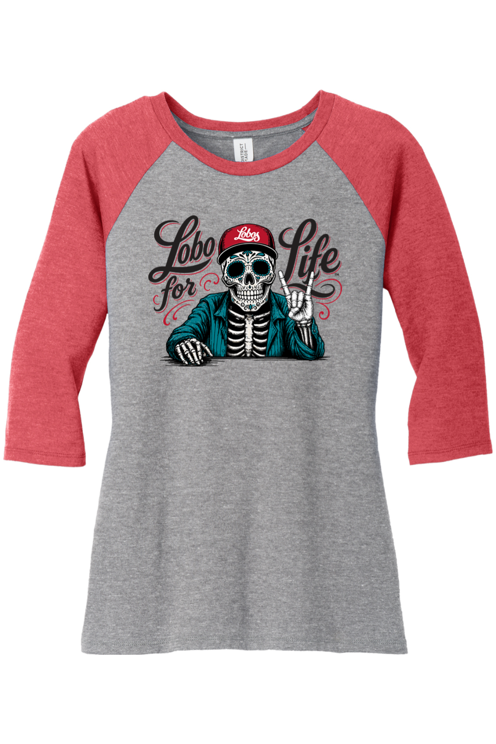 Lobo for Life Sugar Skull - District Women’s Perfect Tri 3/4-Sleeve Raglan