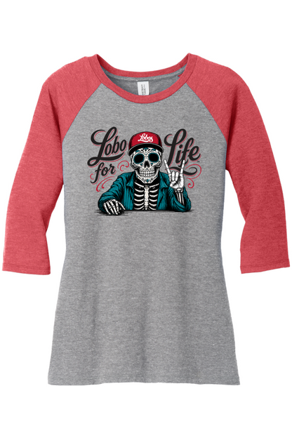 Lobo for Life Sugar Skull - District Women’s Perfect Tri 3/4-Sleeve Raglan