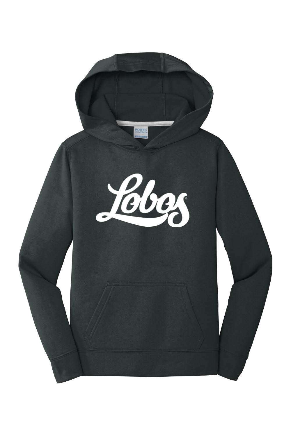 Lobos Script - Port & Company Youth Performance Fleece Pullover Hooded Sweatshirt