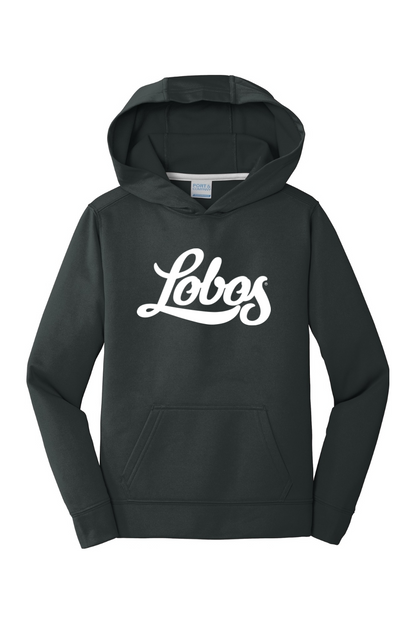 Lobos Script - Port & Company Youth Performance Fleece Pullover Hooded Sweatshirt