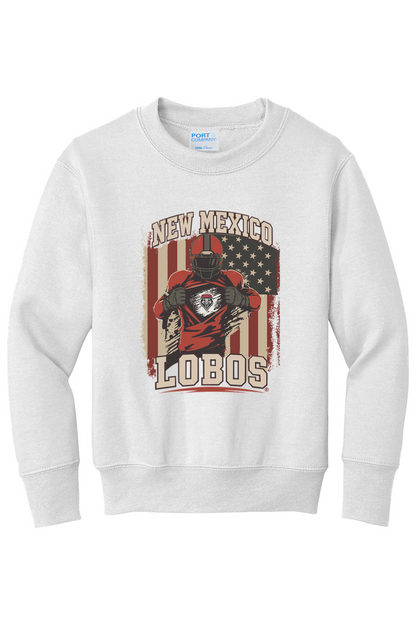 Lobos Gridiron Flag - Port & Company  Youth Core Fleece Crewneck Sweatshirt (PC78Y)