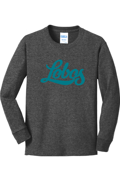 Lobos Script - Youth Port & Company Long Sleeve Core Cotton Tee