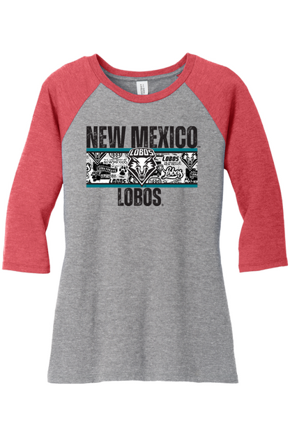 Lobos Heritage Collage - District Women’s Perfect Tri 3/4-Sleeve Raglan