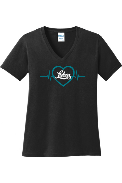 Lobos Heartbeat - Port & Company Ladies Core Cotton V-Neck Tee