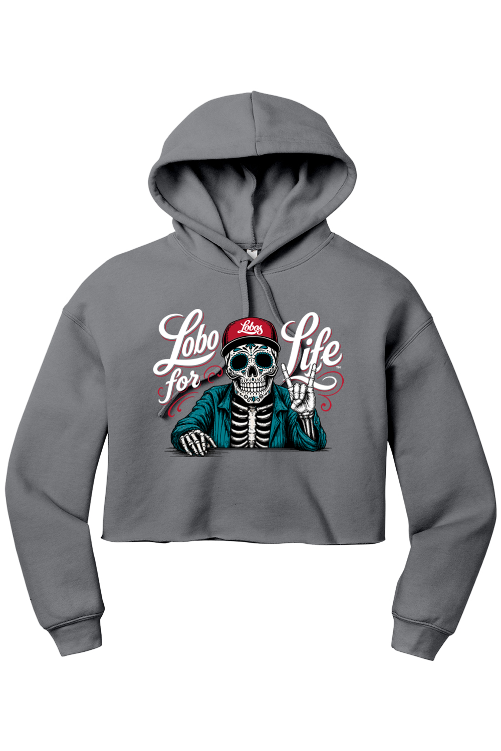 Lobo for Life Sugar Skull - BELLA+CANVAS Women’s Sponge Fleece Cropped Fleece Hoodie