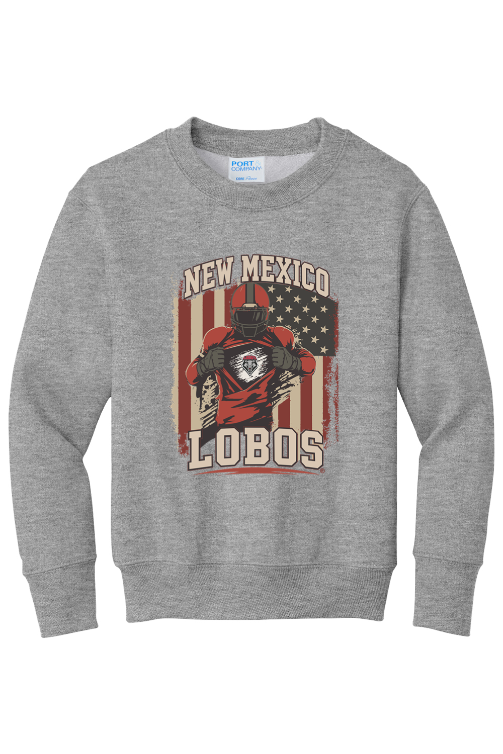 Lobos Gridiron Flag - Port & Company  Youth Core Fleece Crewneck Sweatshirt (PC78Y)