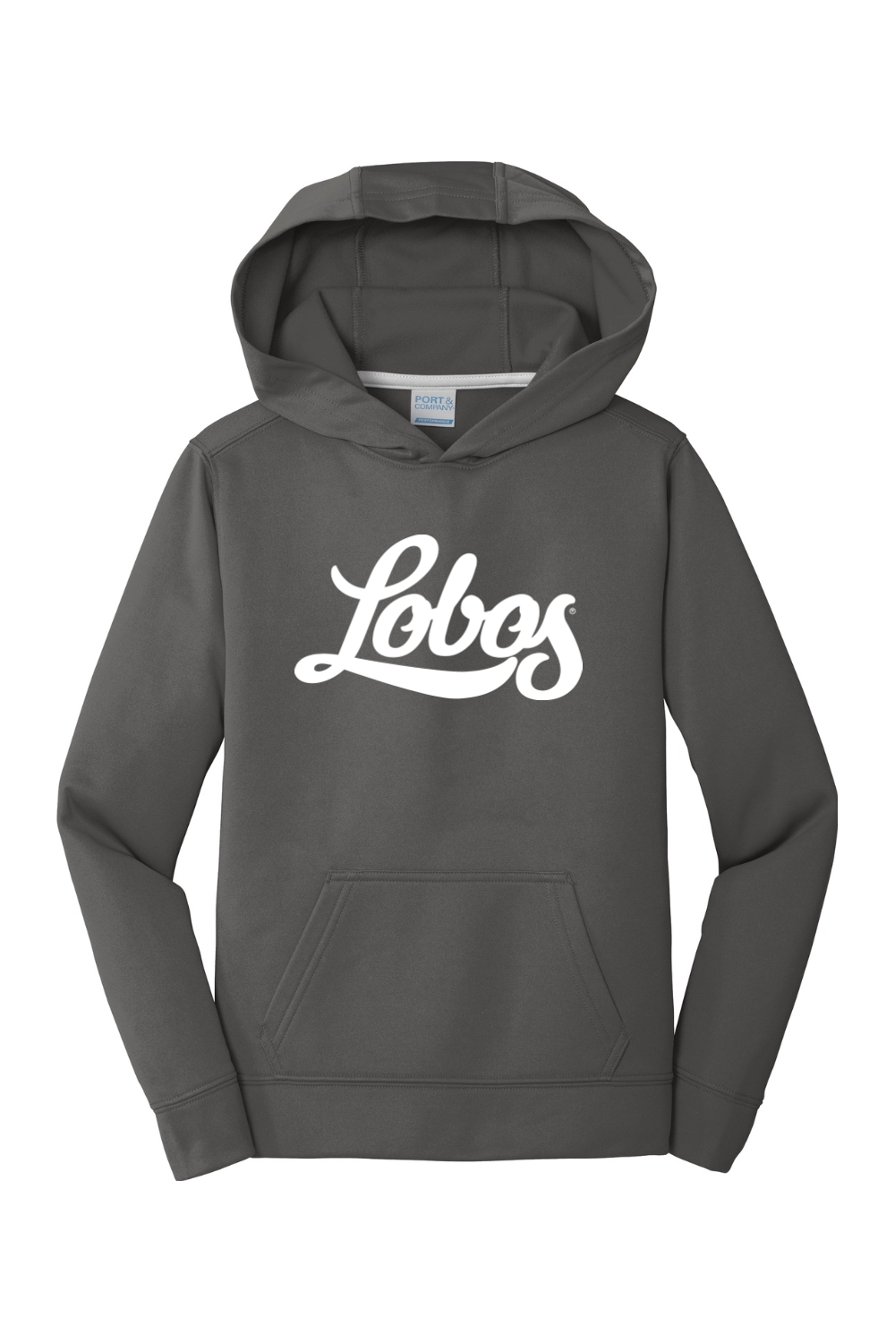 Lobos Script - Port & Company Youth Performance Fleece Pullover Hooded Sweatshirt