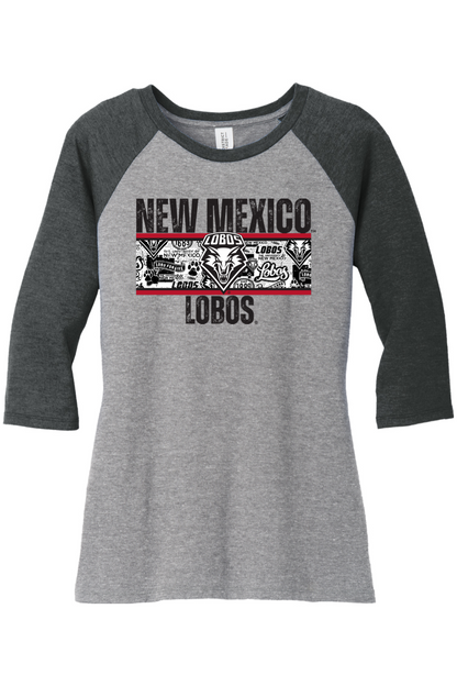 Lobos Heritage Collage - District Women’s Perfect Tri 3/4-Sleeve Raglan