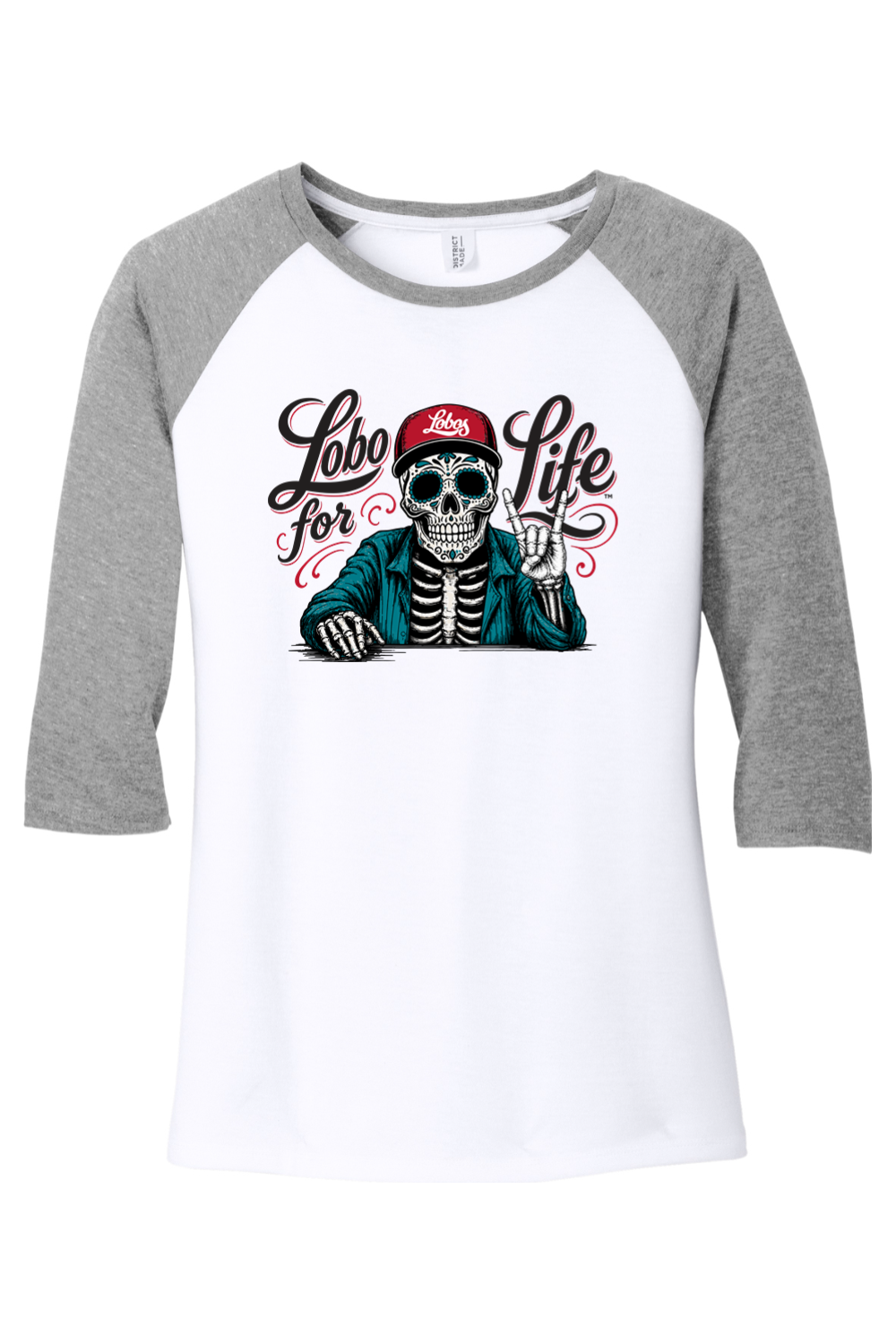 Lobo for Life Sugar Skull - District Women’s Perfect Tri 3/4-Sleeve Raglan