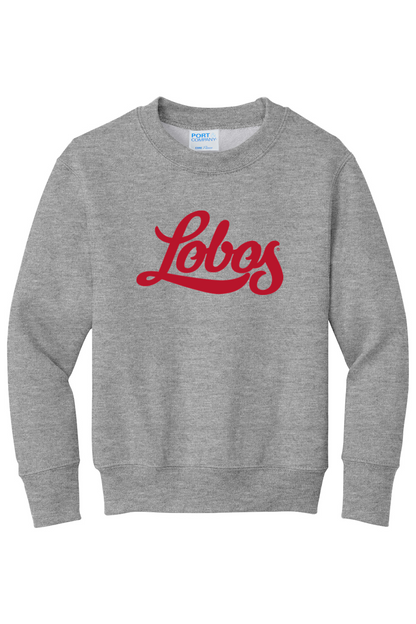 Lobos Script - Port & Company Youth Core Fleece Crewneck Sweatshirt