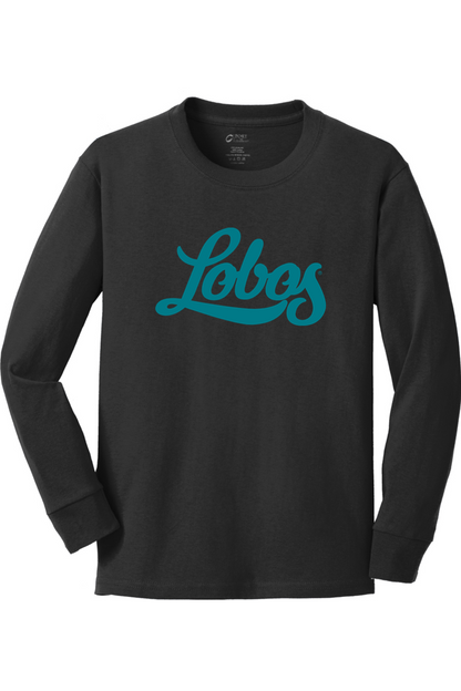 Lobos Script - Youth Port & Company Long Sleeve Core Cotton Tee