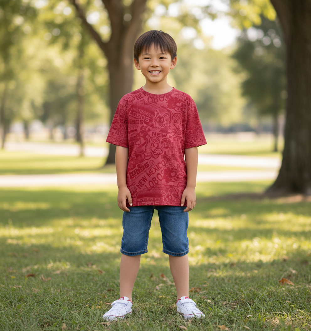 UNM Vintage Logos Tattoo Youth T-shirt - Washed Red