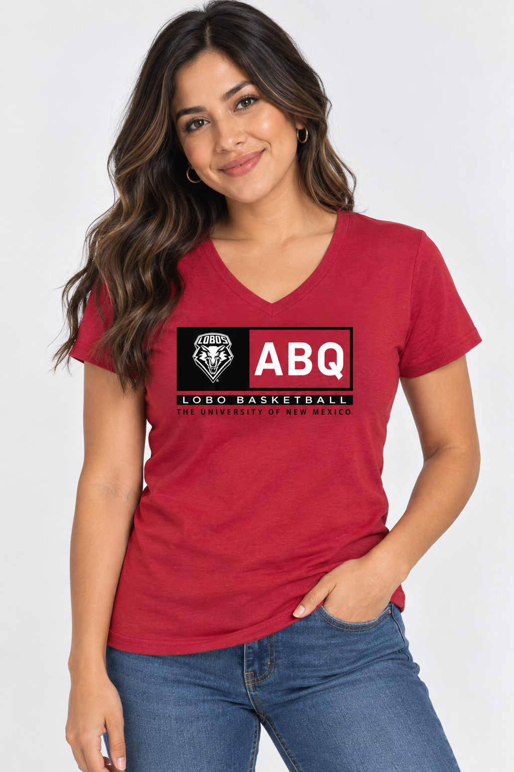 ABQ Heritage Basketball - Port & Company Ladies Core Cotton V-Neck Tee