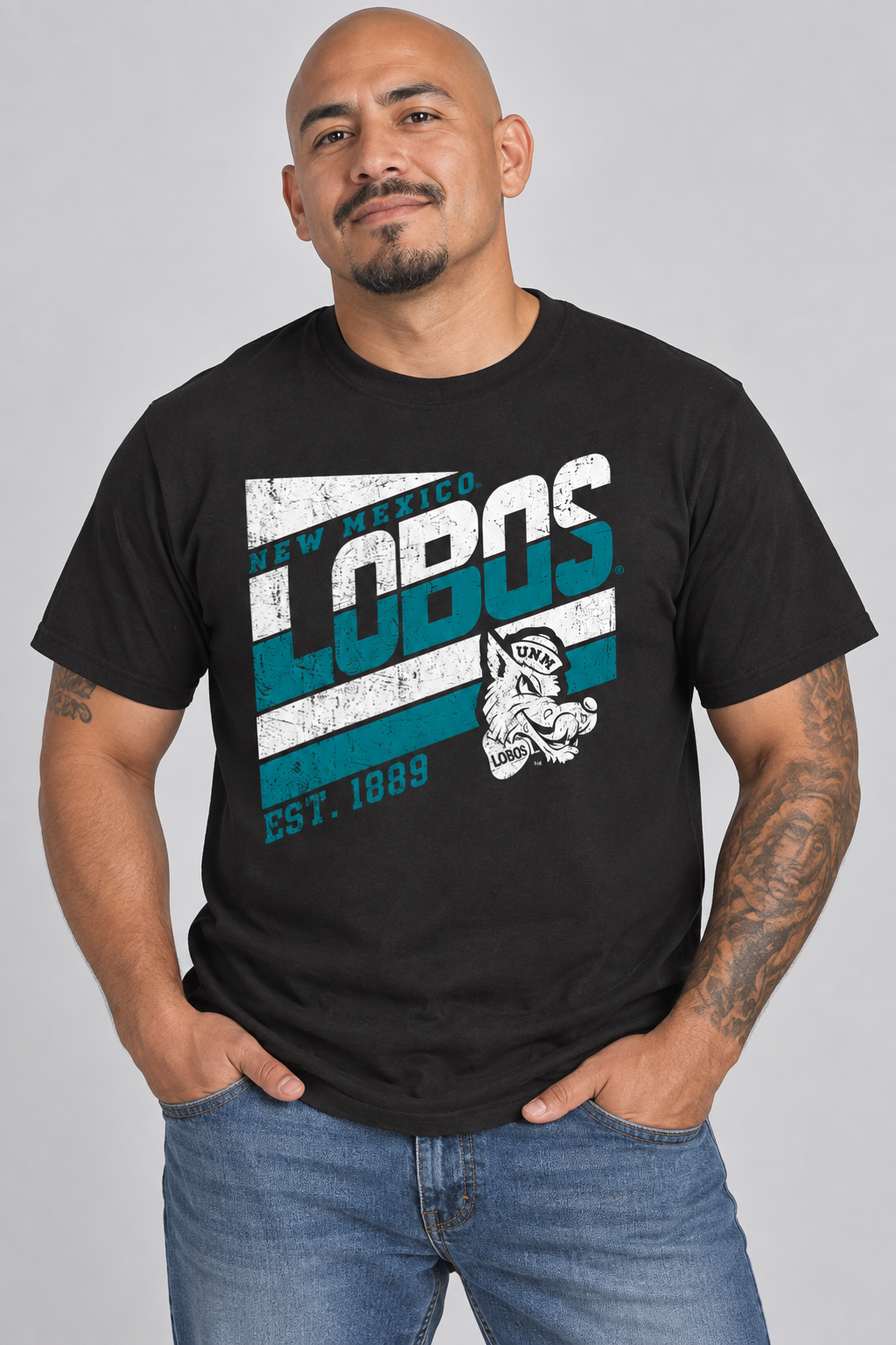 Lobos Retro-Stripe - Port & Company Fan Favorite Tee