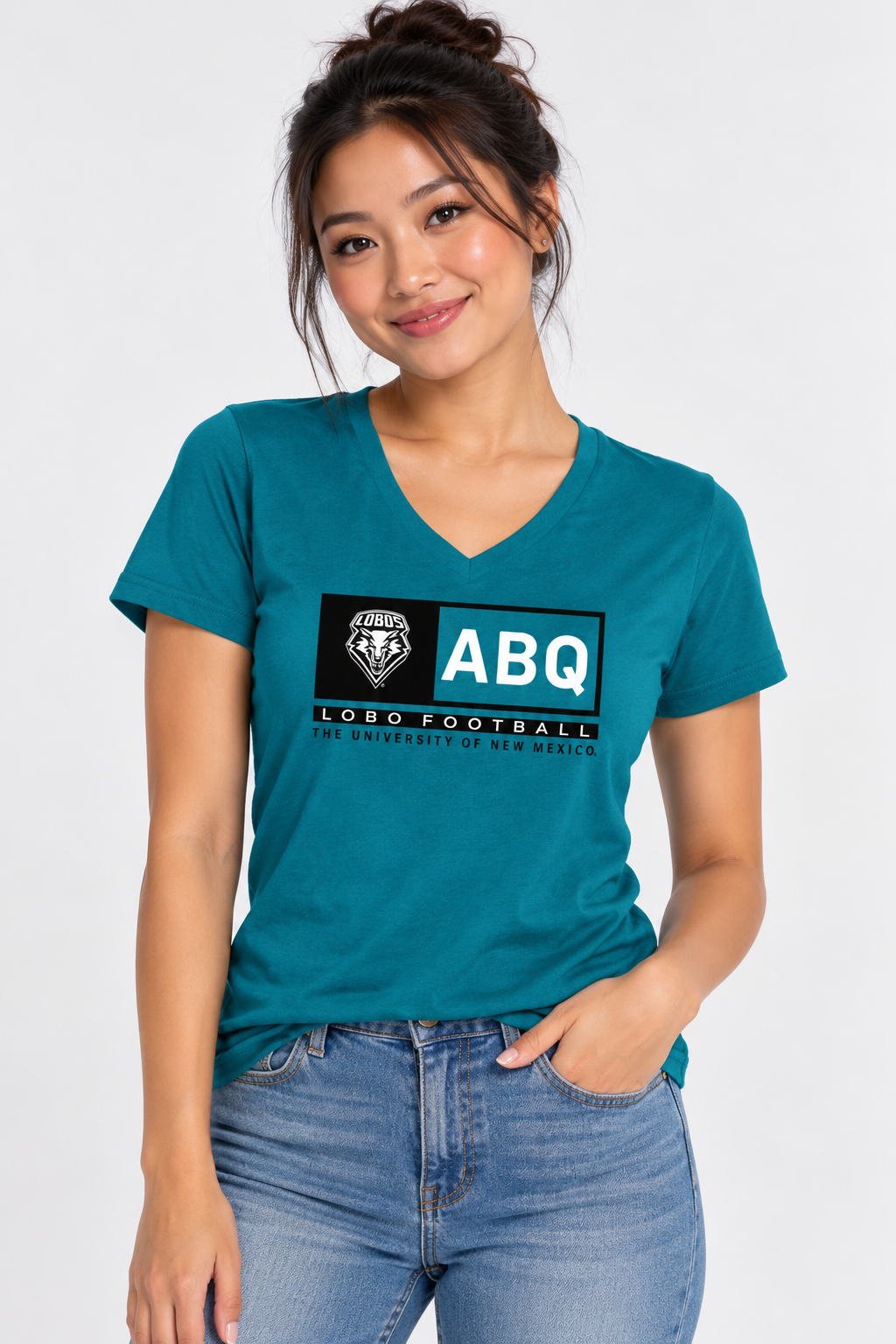 ABQ Heritage Football - Port & Company Ladies Core Cotton V-Neck Tee