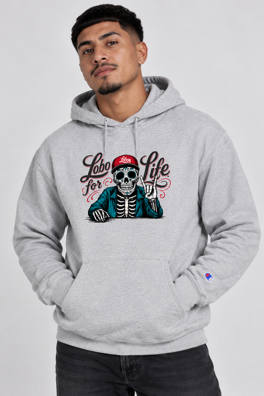 Lobo for Life Sugar Skull - Champion Reverse Weave Hooded Sweatshirt