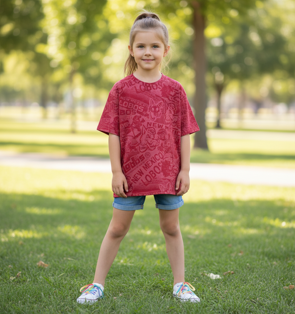 UNM Vintage Logos Tattoo Youth T-shirt - Washed Red