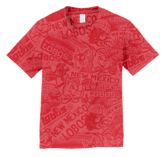 UNM Vintage Logos Tattoo Youth T-shirt - Washed Red
